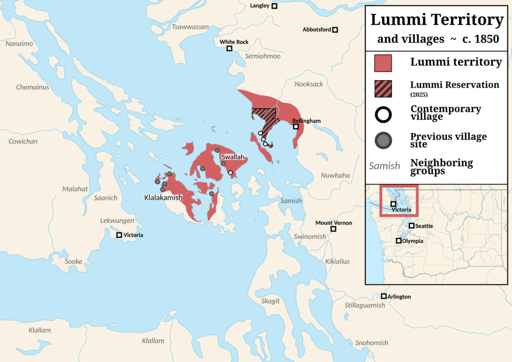 Map of Lummi territory and villages in the mid-19th century
